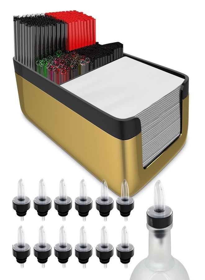 Esatto Professional Bar Products Premium Bar Caddy (Gold), Used to Easily Organize Bar Items and Workspace, With Additional 12 Pourers For Precision Pouring and 12 Pourer Covers - Image 1